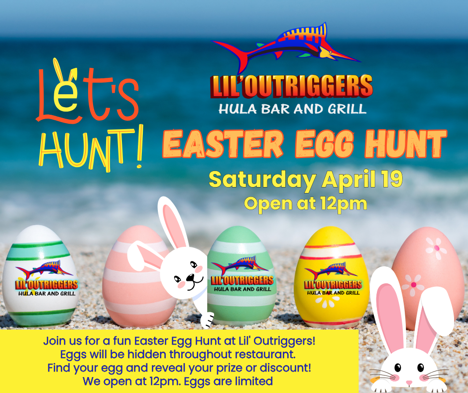 Hula Bar Easter Egg Hunt web and FB Gumbo cookoff flyer 2025